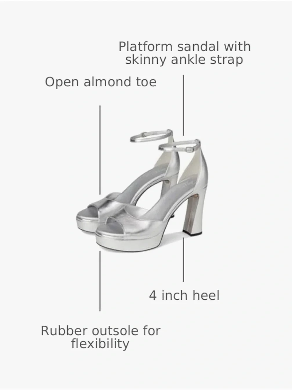 Naturalizer Silver Metallic Platform Ankle-Strap Heels